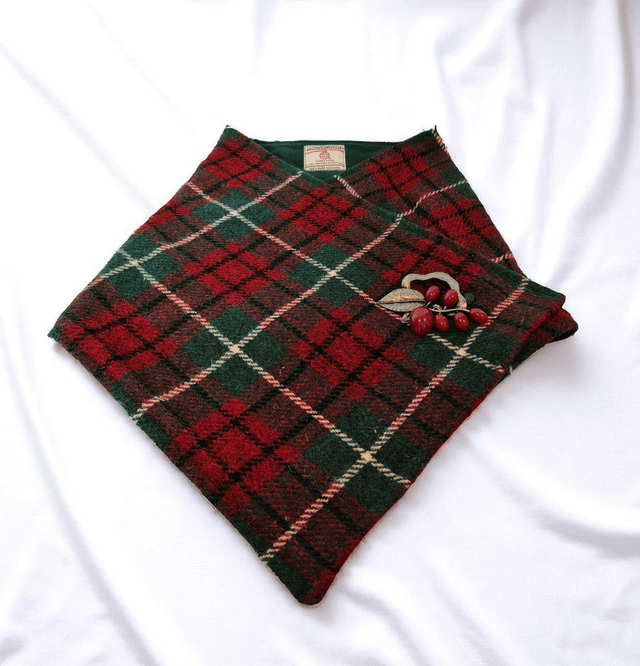 Harris Tweed Red & Green Tartan Wool Cozy Wrap 